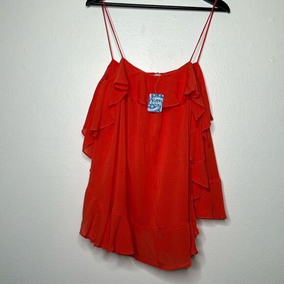 Free People Cascades Ruffle Cami in Coral Red Orange Flowy Size Small - Picture 3 of 11